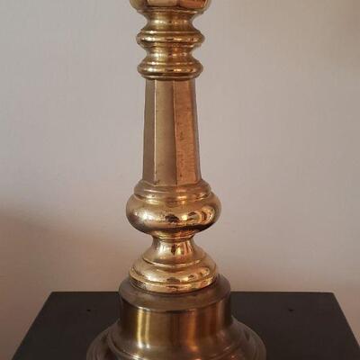 Small Wood Table With Gold Lamp