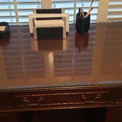 Small Wood Glass Top Desk