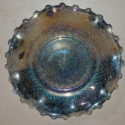Vintage Blue Carnival Glass Bowl Ruffled Edge (item #56)