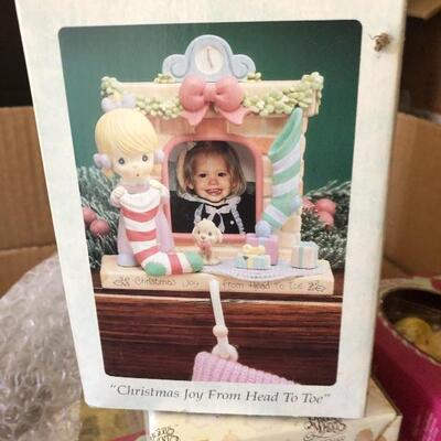 Box of 13 Precious moments figurines and various precious moments ornaments and collectors plate