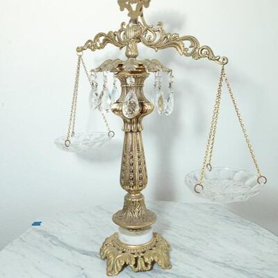 Vintage Hollywood Regency Brass and Crystal Scales of Justice YD#022-0080