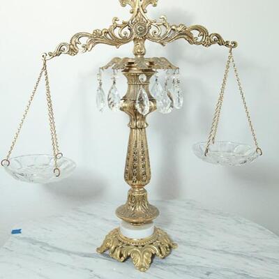 Vintage Hollywood Regency Brass and Crystal Scales of Justice YD#022-0080