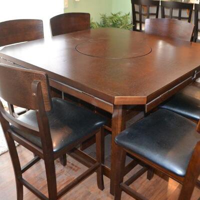 LOT 78   BAR HEIGHT DINING SET WITH BUILT IN LAZY SUSAN AND STORAGE