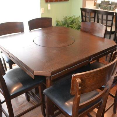 LOT 78   BAR HEIGHT DINING SET WITH BUILT IN LAZY SUSAN AND STORAGE