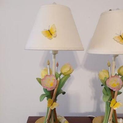 Pair of fun, vintage, Marjolein Bastin Nature's Sketchbook tulip and pencil lamps.