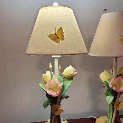 Pair of fun, vintage, Marjolein Bastin Nature's Sketchbook tulip and pencil lamps.