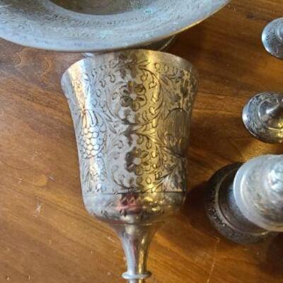 Vintage ZY India etched silver plated serving ware. 16 pieces