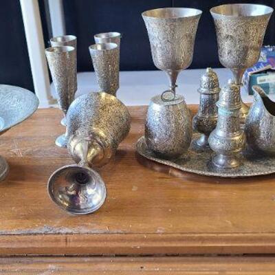 Vintage ZY India etched silver plated serving ware. 16 pieces