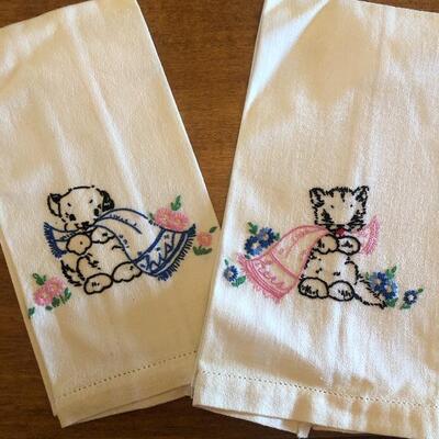 Vintage tea towels  cat and dog 