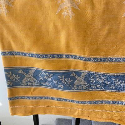 Vintage Blue & Yellow Bird Patterned Table Cloth YD#022-0076