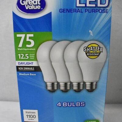 Great Value LED Light Bulb, 125 Watts, 4-Pack & LED Light Bulbs, 14 Watts - New