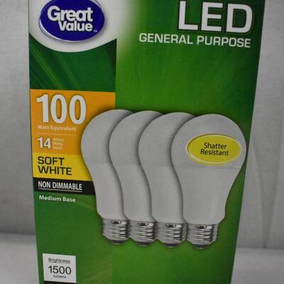 Great Value LED Light Bulb, 125 Watts, 4-Pack & LED Light Bulbs, 14 Watts - New