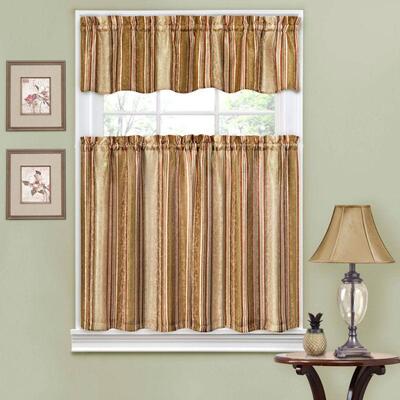 2 sets Traditions by Waverly Stripe Ensemble Kitchen Curtain & Valance Set - New