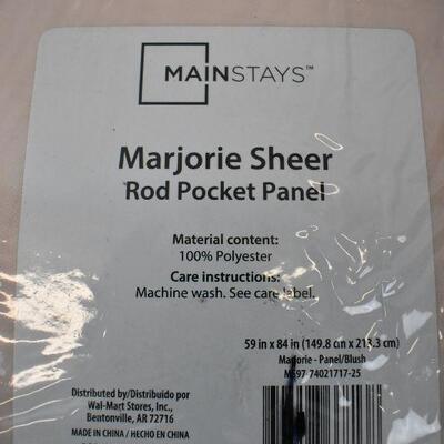 Qty 4 Mainstays Marjorie Sheer Rod Pocket Panels, Blush. 59