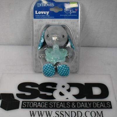 Dr Browns Lovey Pacifier Teether Holder, 0-12m, Elephant With Blue Paci - New