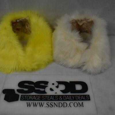 2 Removeable Interchangeable Faux Fur Coat Collars: Yellow & Cream/White - New