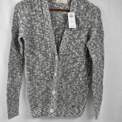 Women's Gray Cardigan Sweater Hollister. Small, 4 Buttons, 2 front pockets - New