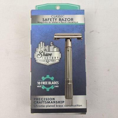 Shaving Factory Twist To Open Double Edge Safety Razor and 10 Blades - New