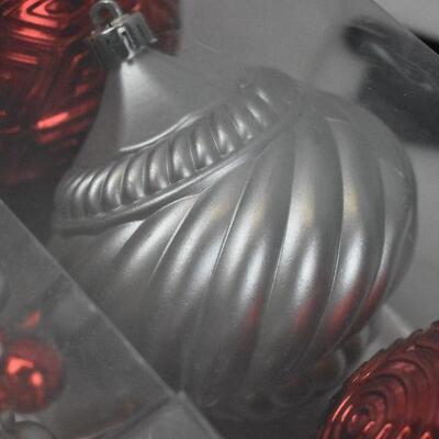 18 Shatterproof Ornaments - Red and Silver, Various Shapes