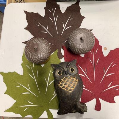 #387 Owl, Acorn & Fall Leaves