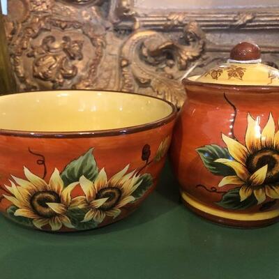 Sunflower bowl and jar set 