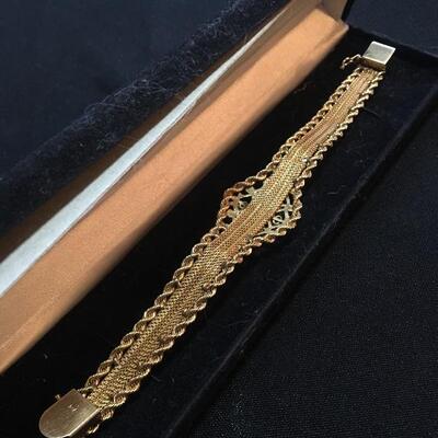 Vintage 14k Gold Rope Bracelet with 9 Fire Opals 7” Long