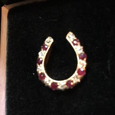 14k Gold Horseshoe Ring with Rubies and Diamonds Size 3