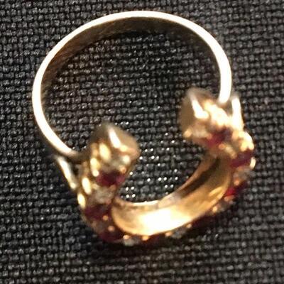14k Gold Horseshoe Ring with Rubies and Diamonds Size 3