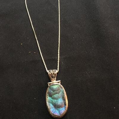 Sterling .925 Pendant and 14” Rope Chain with Unknown Stone