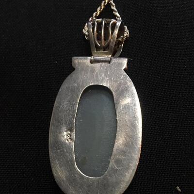 Sterling .925 Pendant and 14” Rope Chain with Unknown Stone