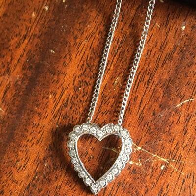 14k White Gold Necklace and 2 CTW Diamond Heart Pendant 18â€ Chain