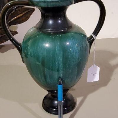 Vintage Tall Green Black Pottery Vase with Handles (item #64)