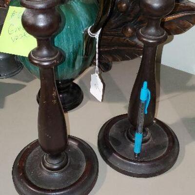 Pair of Tall Wood Wooden Black Candlesticks (item #68)