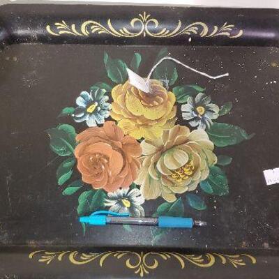Vintage Metal TV Lap Tray with Folding Legs Black with Flowers (item #72)
