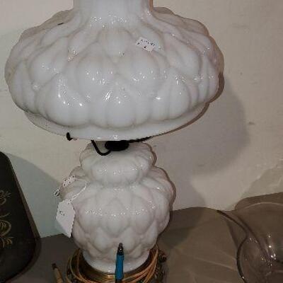 Vintage Tall Milk Glass Electric Lamp with Milk Glass Shade (item #77)