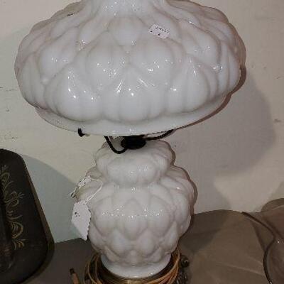 Vintage Tall Milk Glass Electric Lamp with Milk Glass Shade (item #77)