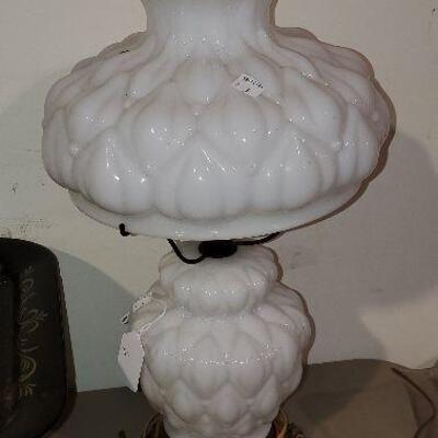 Vintage Tall Milk Glass Electric Lamp with Milk Glass Shade (item #77)