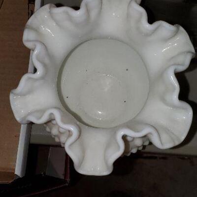 Fenton Milk Glass Hobnail Ruffle Vase (item #94)