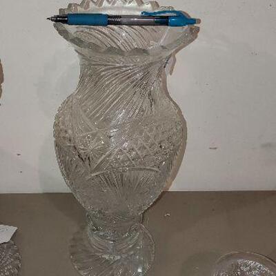 Vintage Tall Crystal Cut Glass Vase (item #95)