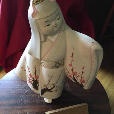 Signed Asian Chalkware Statue 12” with Plaque.