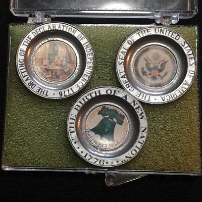 Set of 3 Miniature Pewter Commemorative Plates 3/4” across