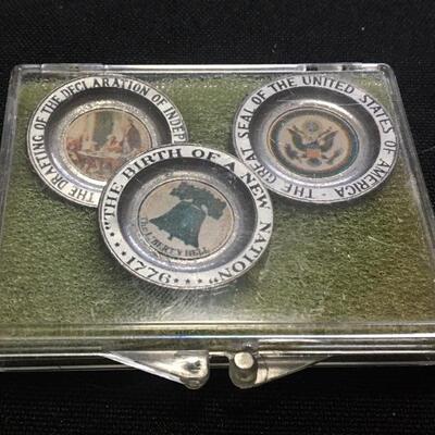 Set of 3 Miniature Pewter Commemorative Plates 3/4” across