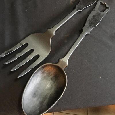 Vintage Metal Large Decorative Fork and Spoon 19â€ Long