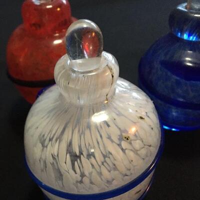3pc Red, White and Blue Blown Glass Bottles with Stoppers
