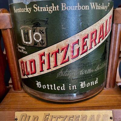 HUGE VINTAGE â€œOLD FITZGERALDâ€ WELLER BOURBON BOTTLE & CRADLE