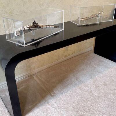 Black Enameled Modern Waterfall Console Table in the Style of Carl Springer