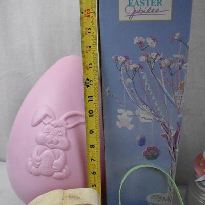 8+ pc Easter Decor: Large Egg, 2 Bunny Jars, Wooden Bunny, small eggs
