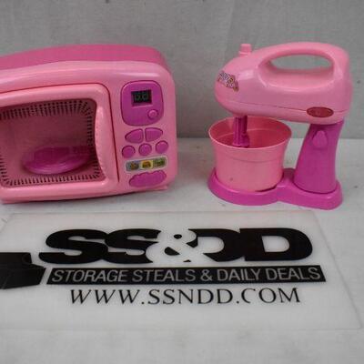 2 pc Pink Play Kitchen Toys: Microwave & Stand Mixer