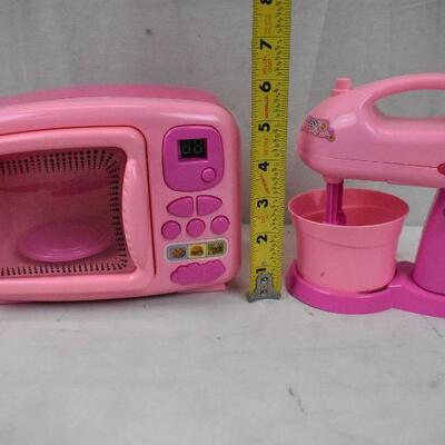 2 pc Pink Play Kitchen Toys: Microwave & Stand Mixer