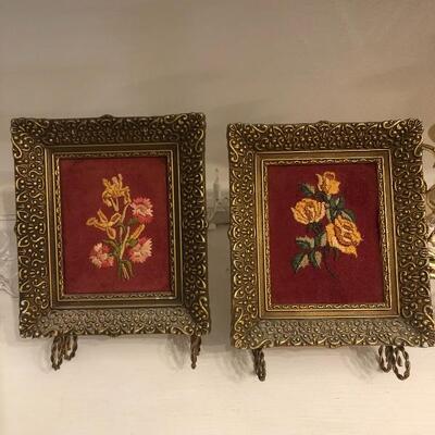 TWO small pictures with needlepoint 